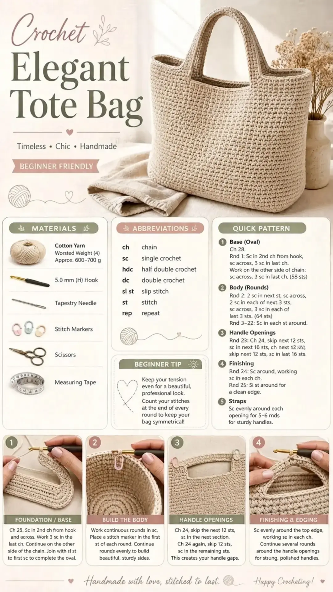 17 Free Crochet Bag Patterns, Free Pattern: Elegant Tote Bag