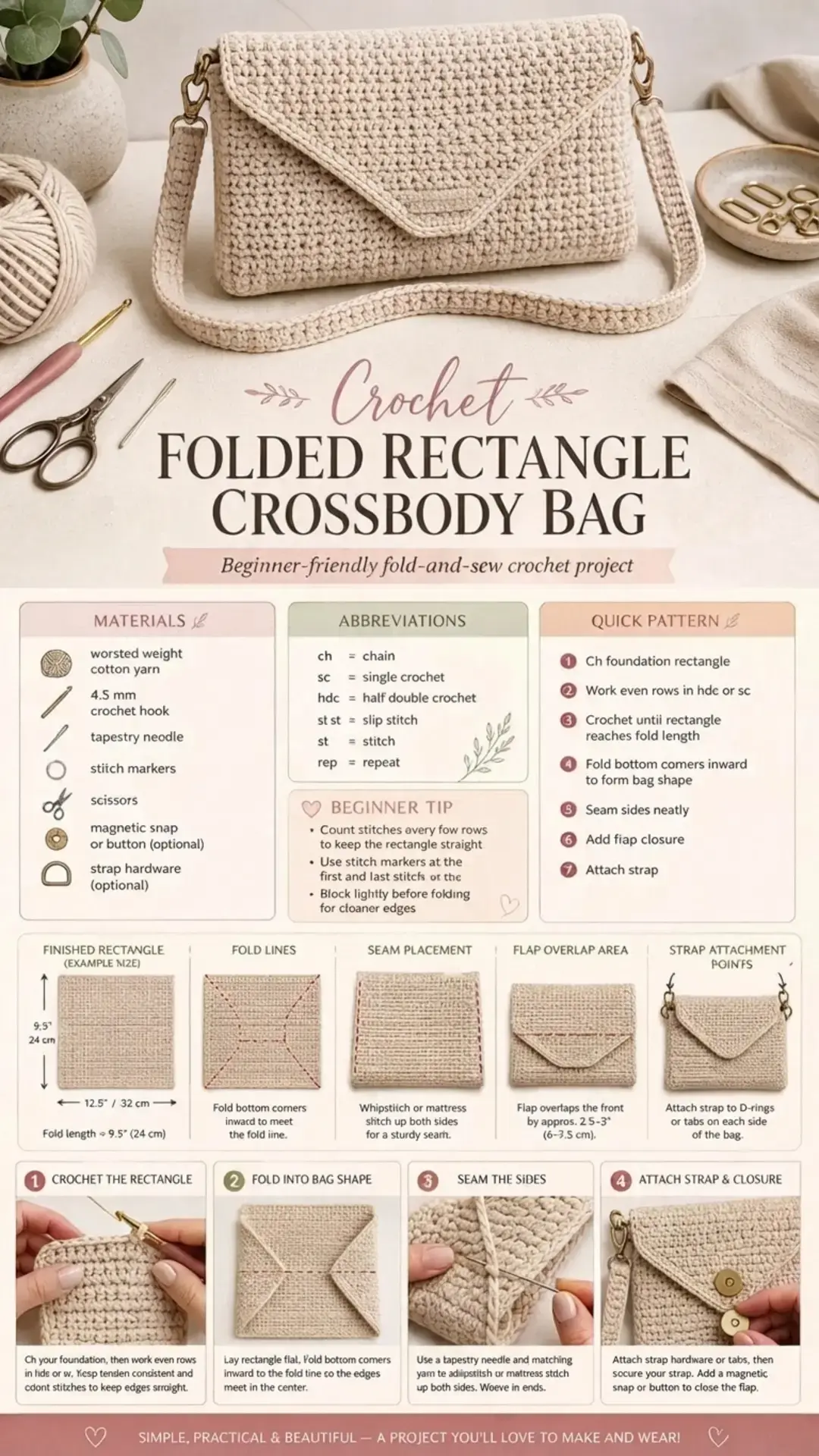 17 Free Crochet Bag Patterns, Free Pattern: Folded Rectangle Crossbody Bag