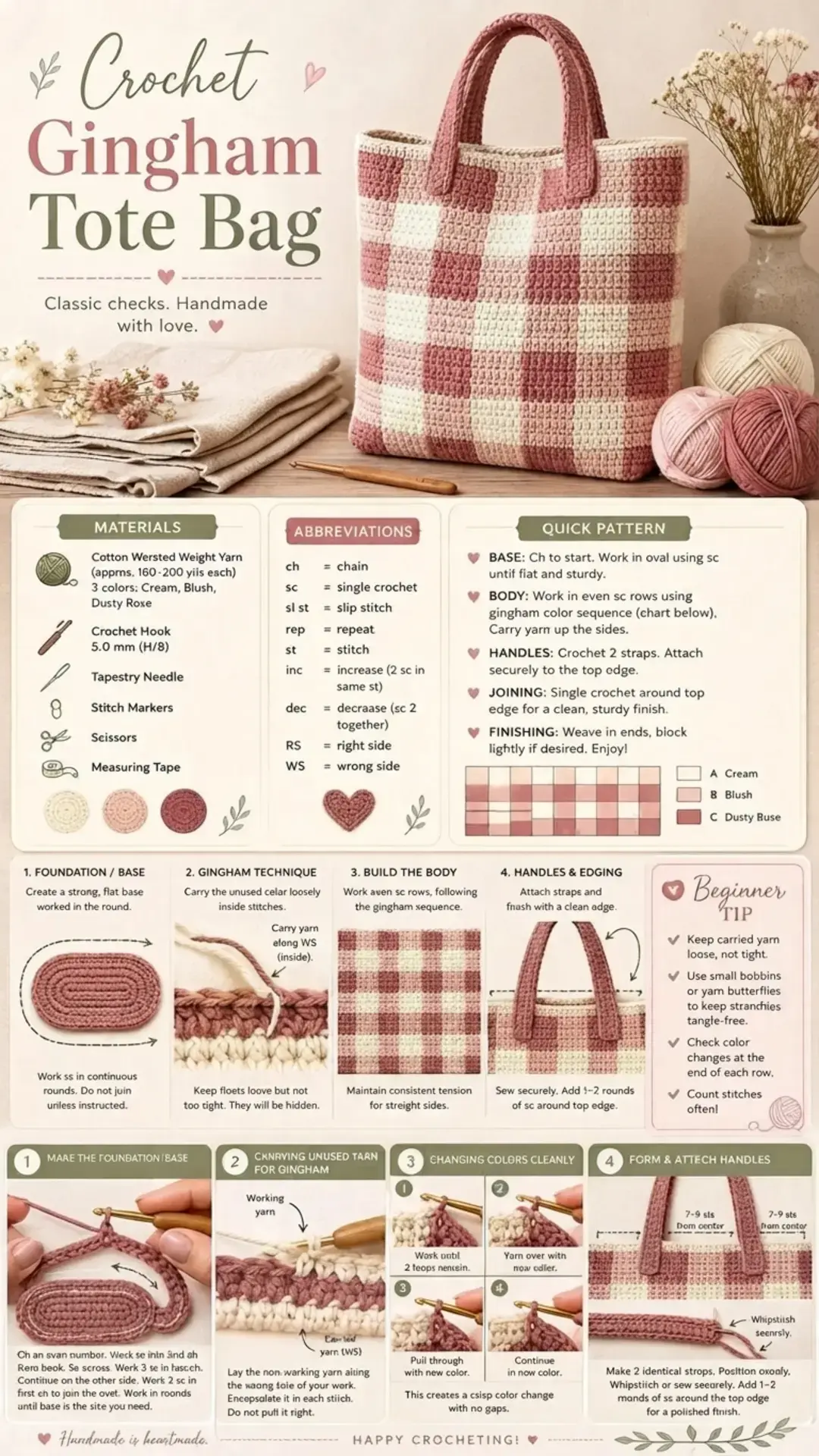 17 Free Crochet Bag Patterns, Free Pattern: Gingham Tote Bag