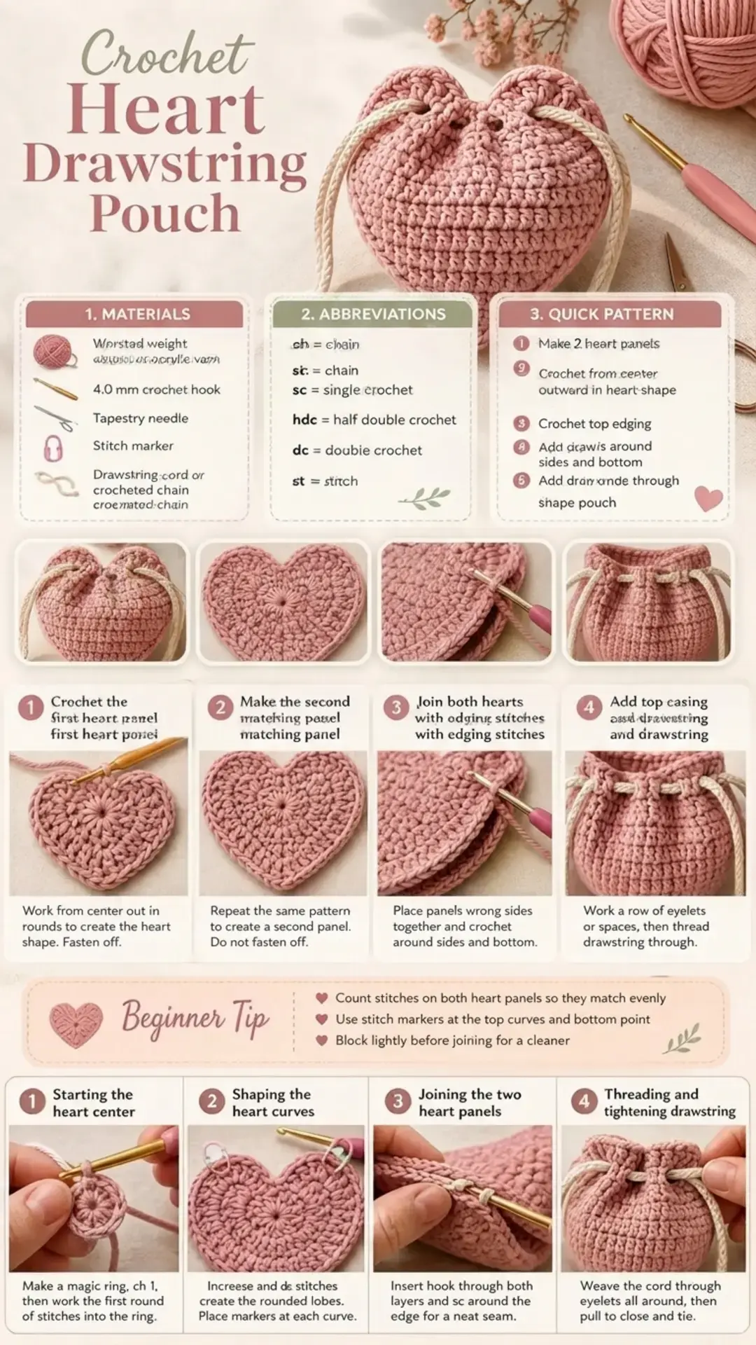 17 Free Crochet Bag Patterns, Free Pattern: Heart Drawstring Pouch