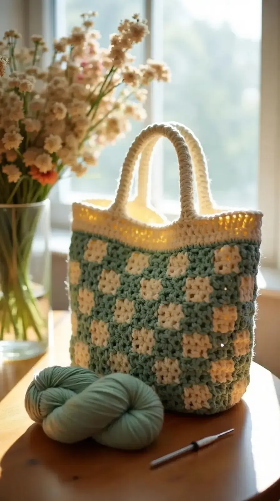 17 Free Crochet Bag Patterns, Gingham Tote Bag