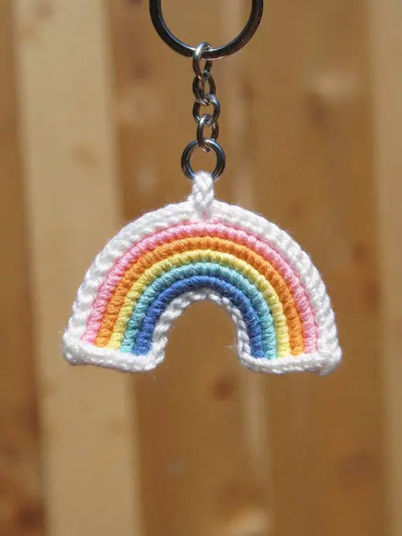 18 Cute Crochet Keychain Ideas, Boho Rainbow Keychain