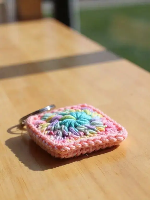 18 Cute Crochet Keychain Ideas, Mini Granny Square Keychain
