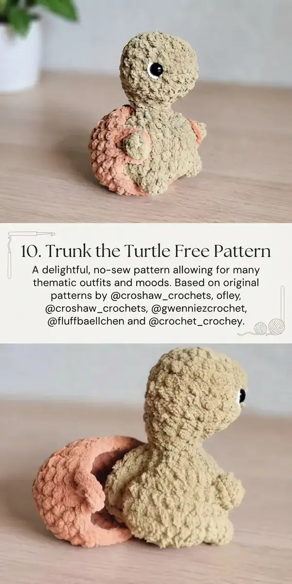 26 Crocheted Turtle Free Pattern, 10. Trunk the Turtle Free Pattern