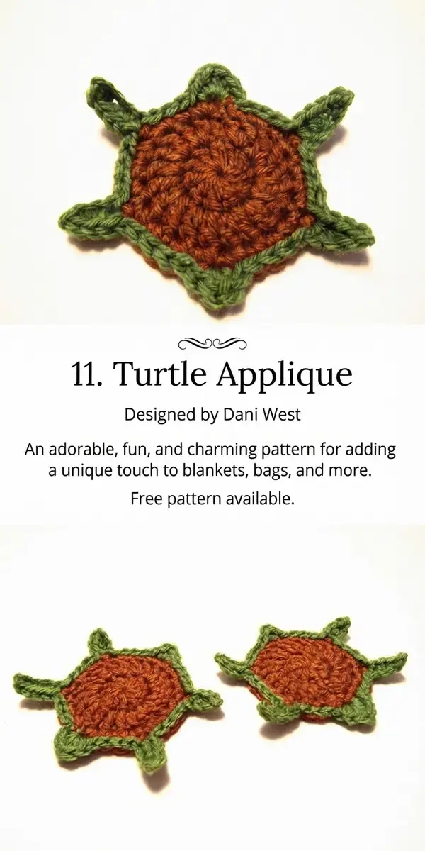 26 Crocheted Turtle Free Pattern, 11. Turtle Applique