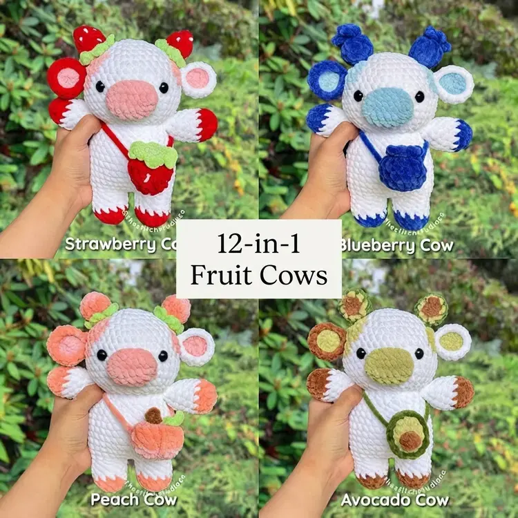 Cute Crochet Cow Patterns, 12 in 1 Fruit Cows