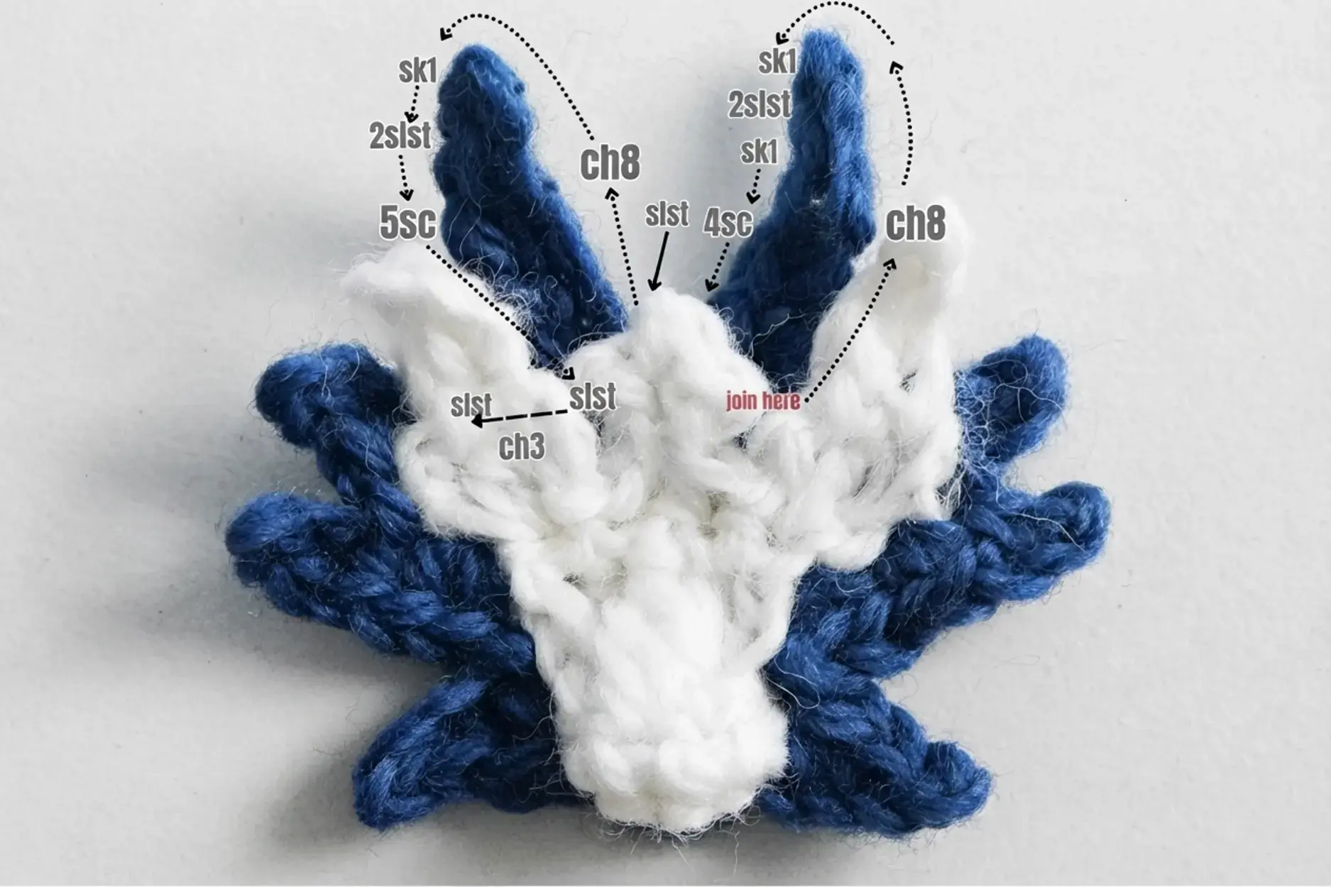 Dragon Granny Square, Top Two Horns