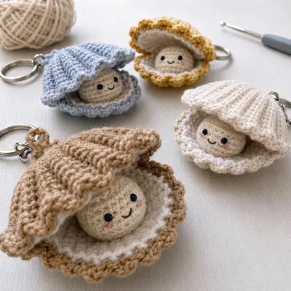 Free Crochet Pearl Oyster Keychain Pattern, Reinforced Crochet Keychain Loop