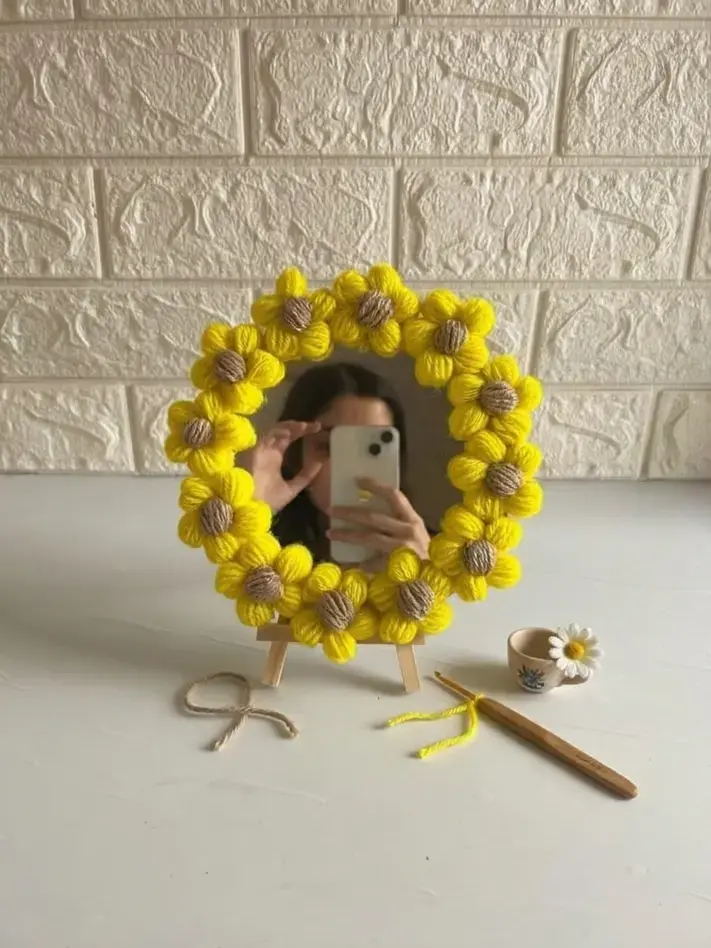 Fun Beginner-Friendly Crochet Project Ideas, 11. Crochet Daisy Mirror Frame