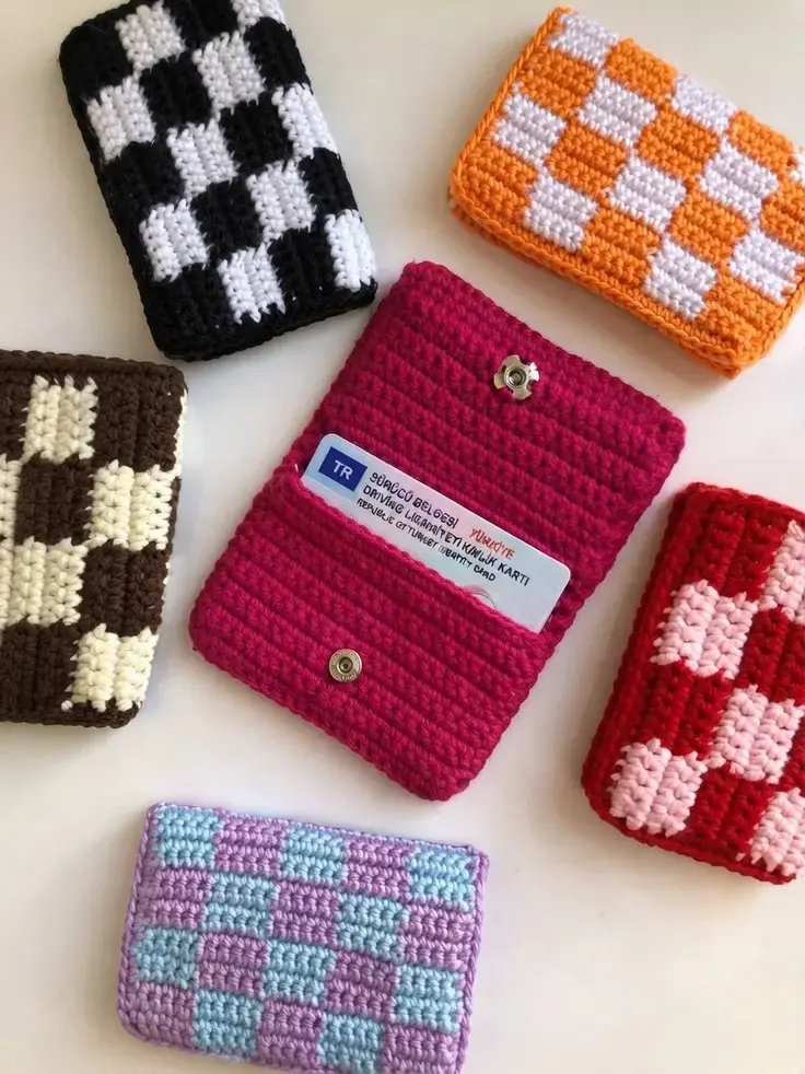 Fun Beginner-Friendly Crochet Project Ideas, 16. Checkered Crochet Card Holder Wallet