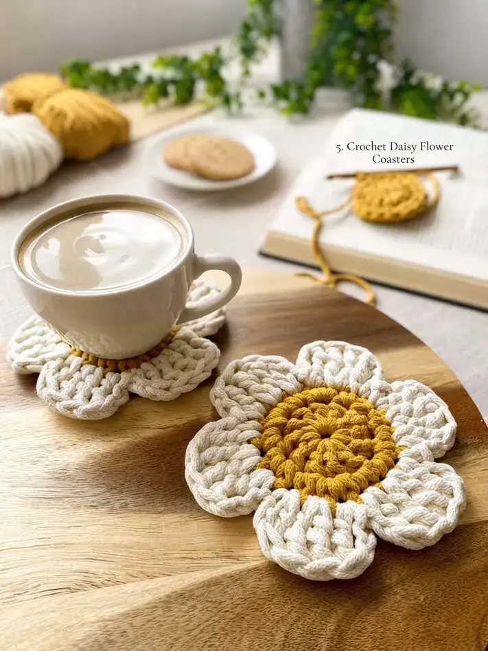 Fun Beginner-Friendly Crochet Project Ideas, 5. Crochet Daisy Flower Coasters